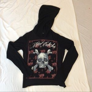 Black Hooded Metal Mulisha Top Size Large
